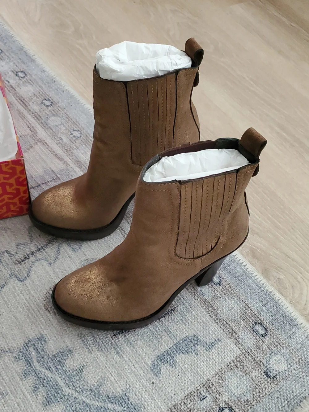 Tory Burch Troy Powder Suede Bronze Boots and Box Sz7